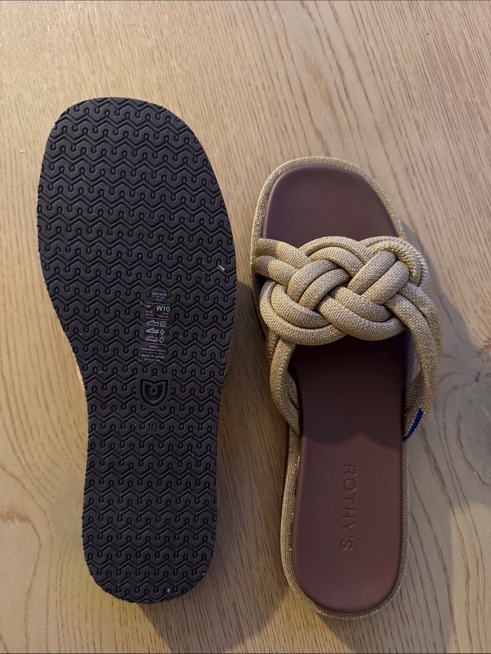 Rothy's GOLD Braided Knotted Slide Sandals - Picture 2 of 2